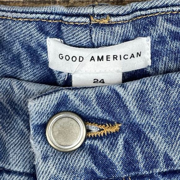 Good American Good Girlfriend High Waist Broke Jeans Crop Distressed Blue SZ 24 - Picture 3 of 9